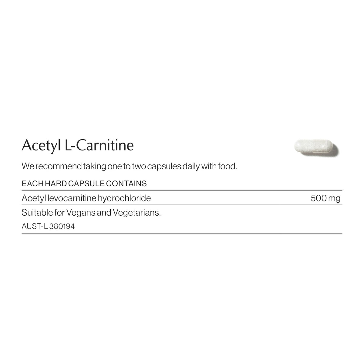Acetyl L-Carnitine ingredients and nutritional information label