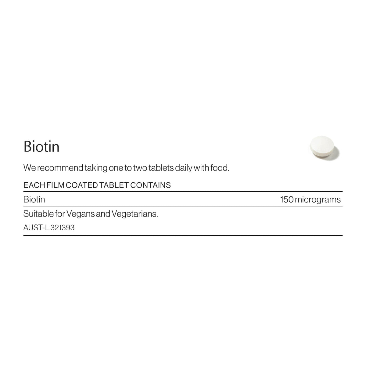 Biotin ingredients and nutritional information label