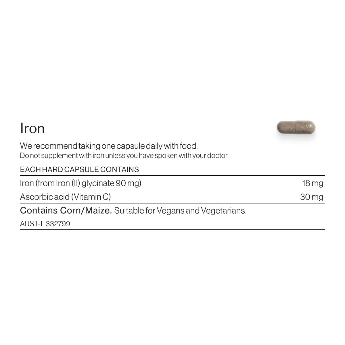 Iron ingredients and nutritional information label