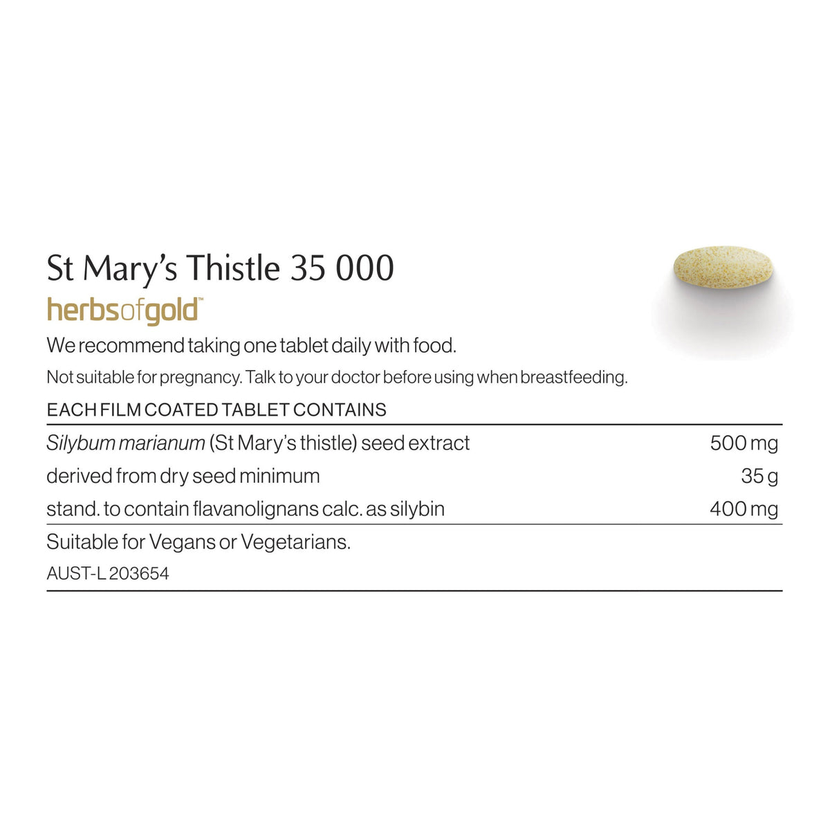 St Mary's Thistle ingredients and nutritional information label