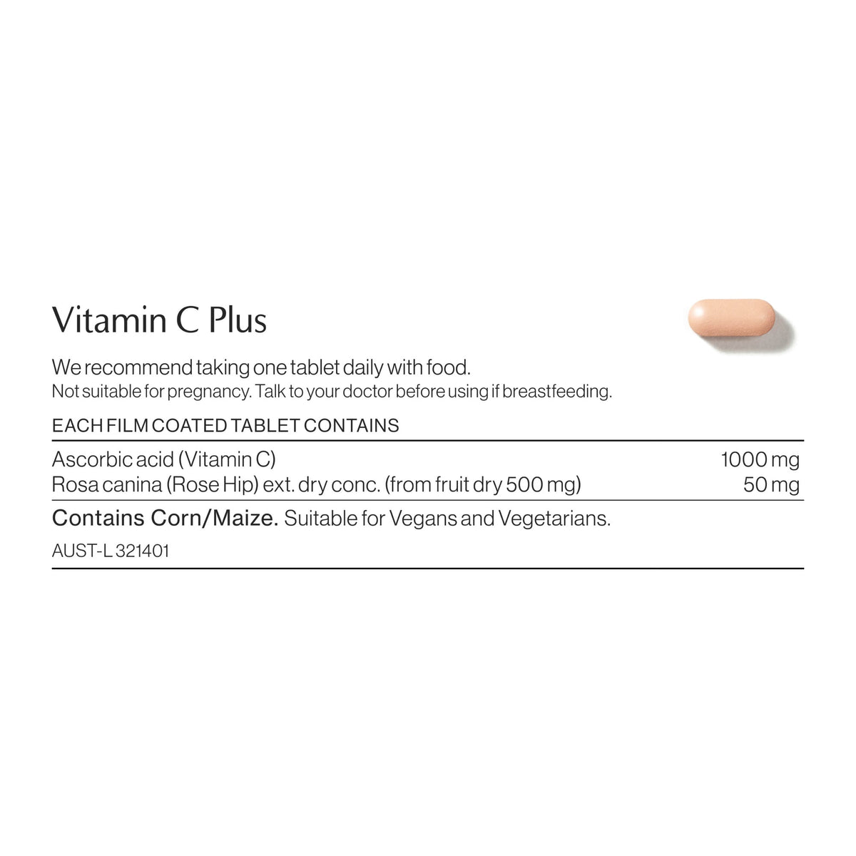 Vitamin C Plus ingredients and nutritional information label