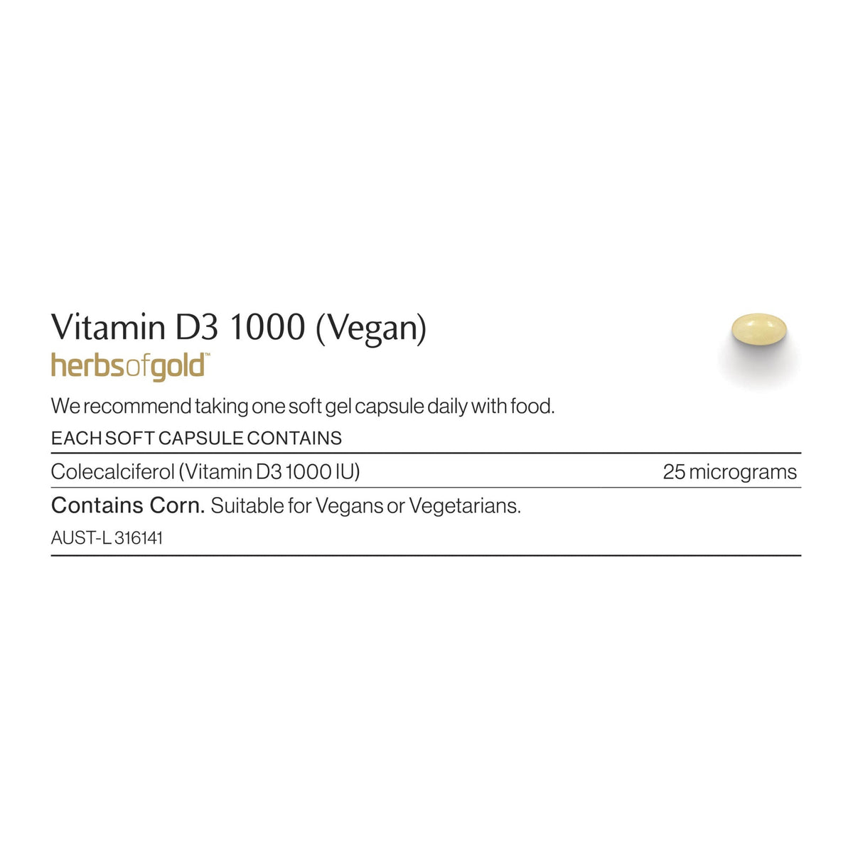 Vitamin D3 - Vegan ingredients and nutritional information label