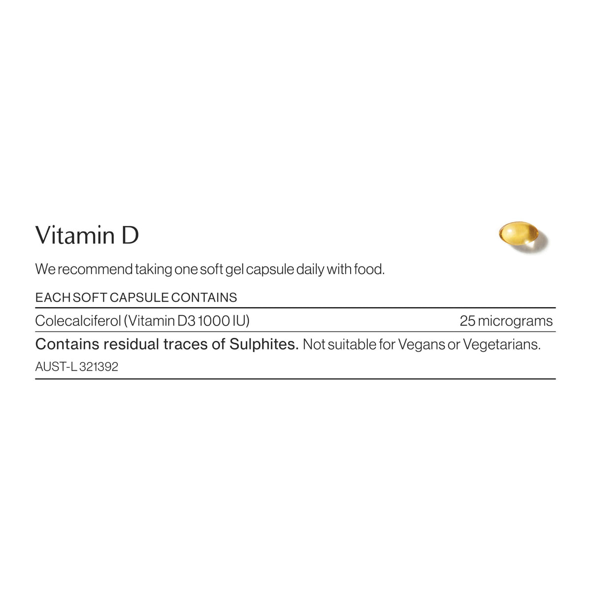 Vitamin D ingredients and nutritional information label
