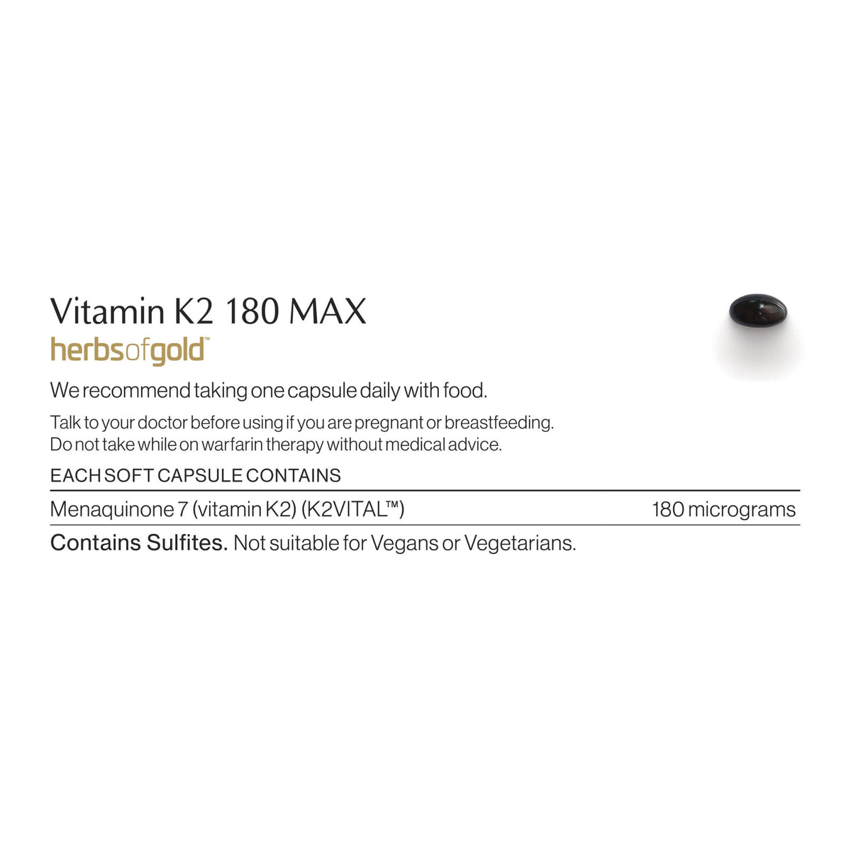 Vitamin K2 ingredients and nutritional information label